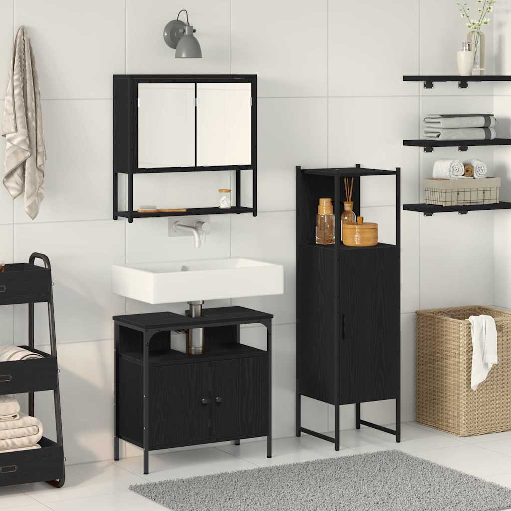 vidaXL Badezimmermöbel-Set mit Regal 3 pcs Schwarz Holzwerkstoff