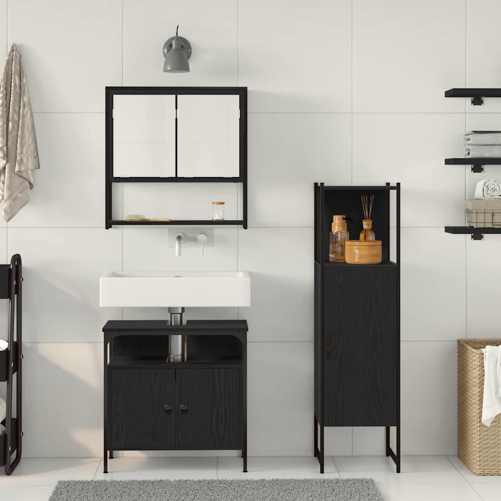 vidaXL Badezimmermöbel-Set mit Regal 3 pcs Schwarz Holzwerkstoff