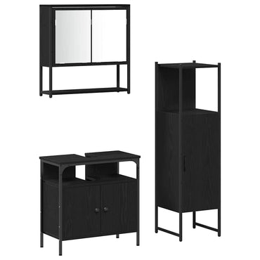 vidaXL Badezimmermöbel-Set mit Regal 3 pcs Schwarz Holzwerkstoff