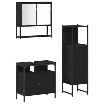 vidaXL Badezimmermöbel-Set mit Regal 3 pcs Schwarz Holzwerkstoff