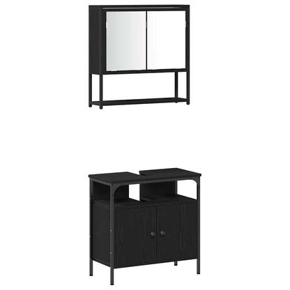 vidaXL Badezimmermöbel-Set mit Regal 3 pcs Schwarz Holzwerkstoff