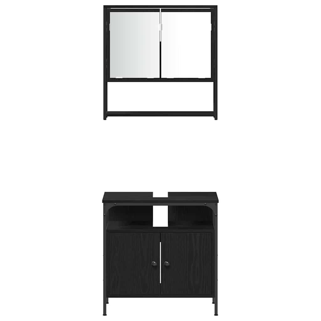 vidaXL Badezimmermöbel-Set mit Regal 3 pcs Schwarz Holzwerkstoff