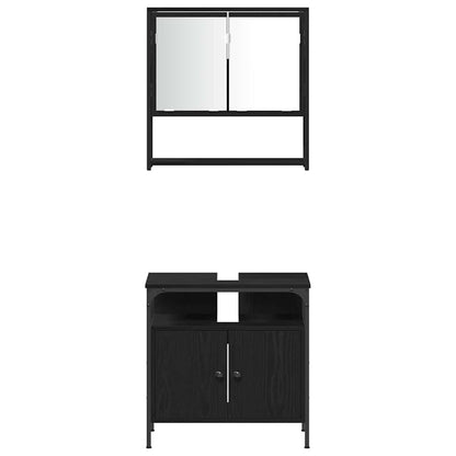 vidaXL Badezimmermöbel-Set mit Regal 3 pcs Schwarz Holzwerkstoff