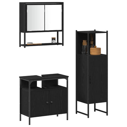 vidaXL Badezimmermöbel-Set mit Regal 3 pcs Schwarz Holzwerkstoff