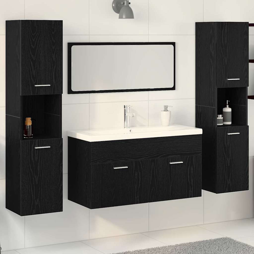 vidaXL Ensemble de meubles de salle de bain 4 pcs Noir aspect chêne Aggloméré