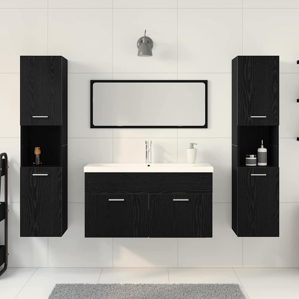 vidaXL Ensemble de meubles de salle de bain 4 pcs Noir aspect chêne Aggloméré