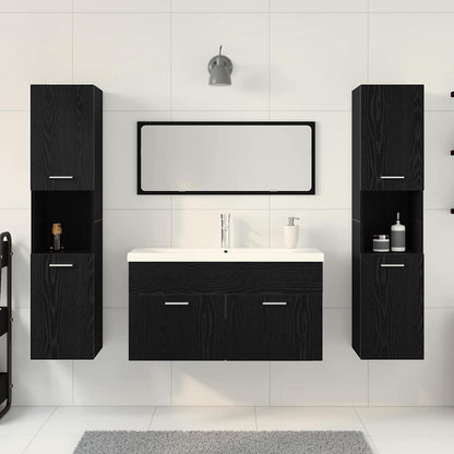 vidaXL Ensemble de meubles de salle de bain 4 pcs Noir aspect chêne Aggloméré
