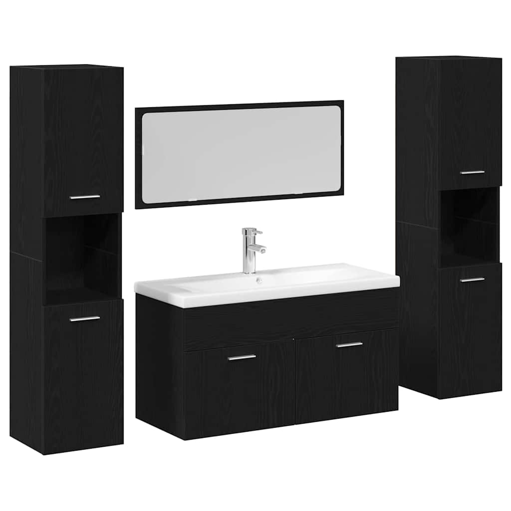 vidaXL Ensemble de meubles de salle de bain 4 pcs Noir aspect chêne Aggloméré