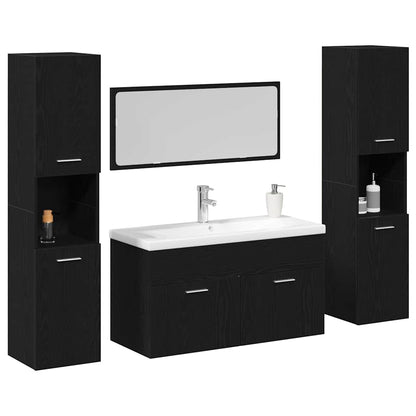 vidaXL Ensemble de meubles de salle de bain 4 pcs Noir aspect chêne Aggloméré