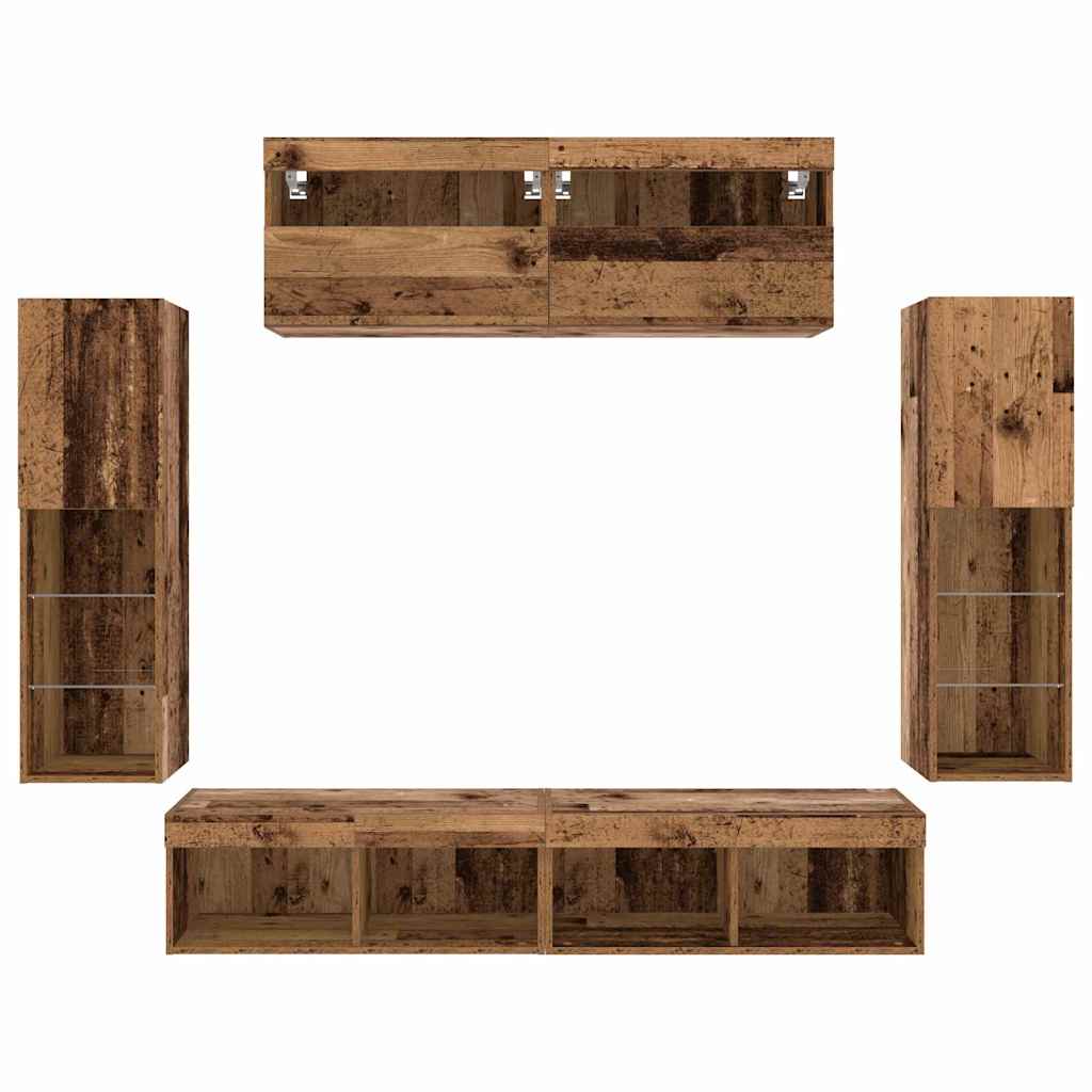 vidaXL TV-Schrankset mit LED-Lichtleisten 6 pcs Altholz Holzwerkstoff