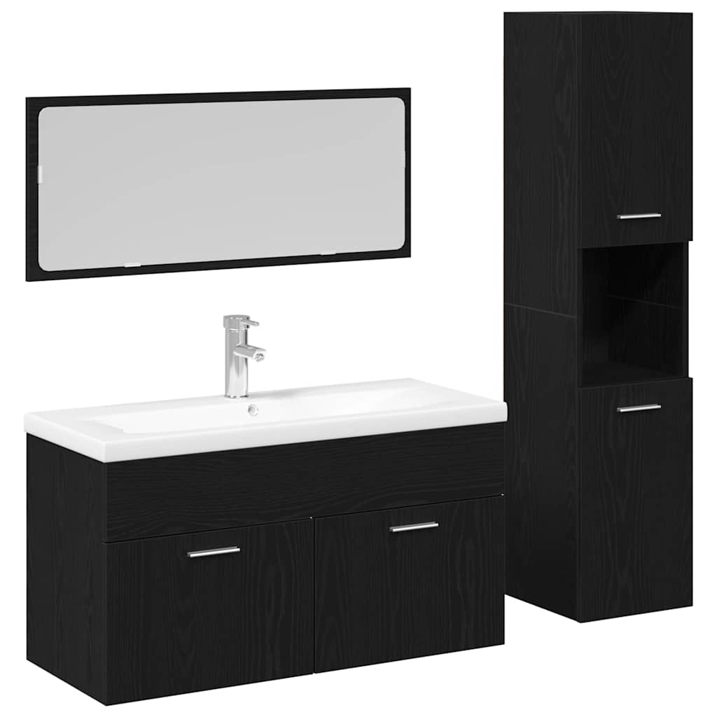 vidaXL Ensemble de meubles de salle de bain 4 pcs Noir aspect chêne Aggloméré