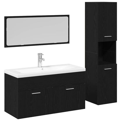 vidaXL Ensemble de meubles de salle de bain 4 pcs Noir aspect chêne Aggloméré
