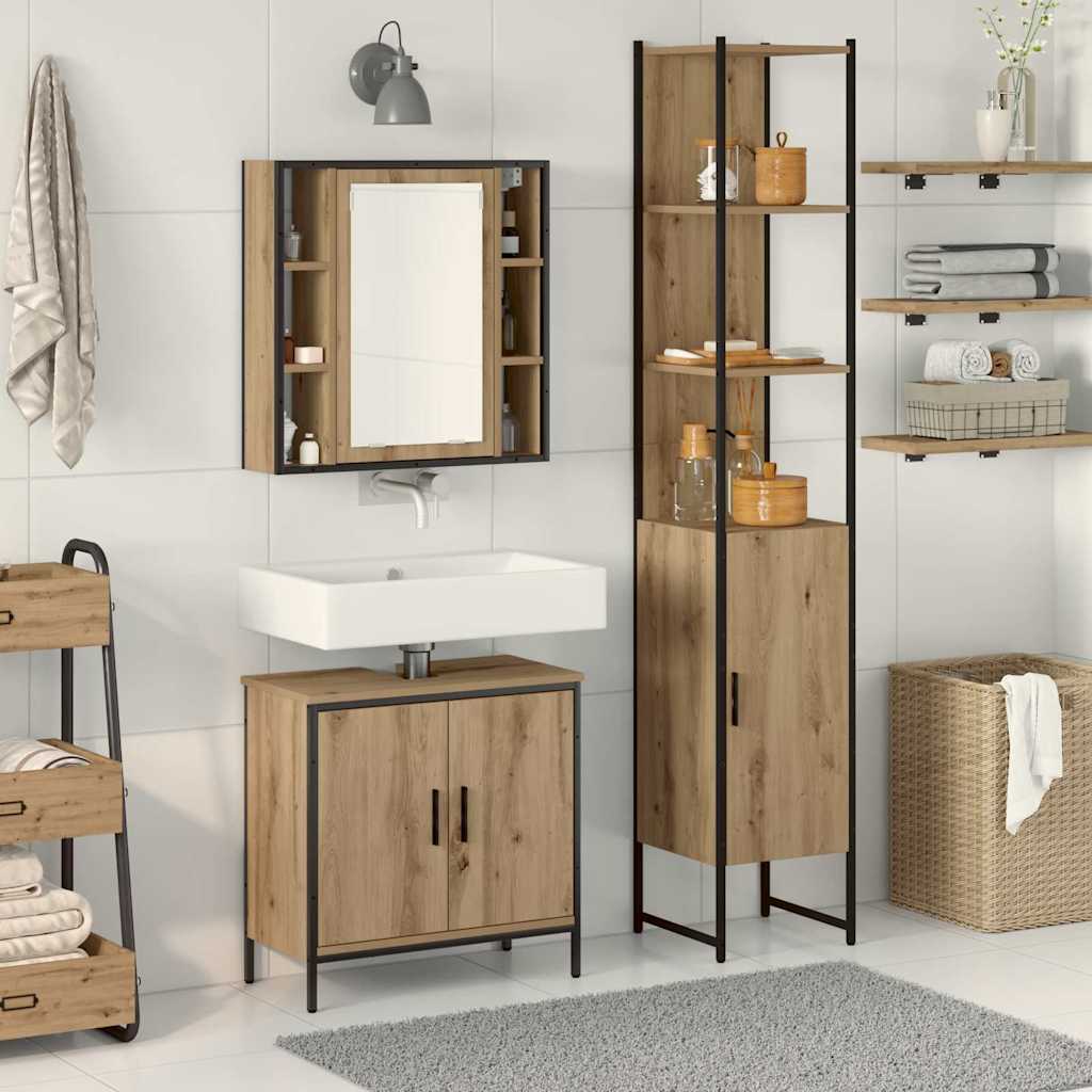 vidaXL Badezimmer Waschbeckenmöbel mit Regal 3 pcs Braun Holzwerkstoff