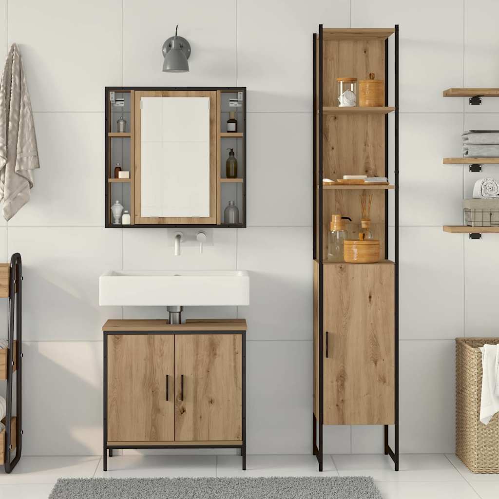 vidaXL Badezimmer Waschbeckenmöbel mit Regal 3 pcs Braun Holzwerkstoff