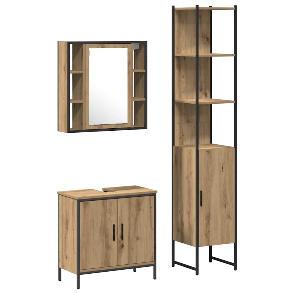 vidaXL Badezimmer Waschbeckenmöbel mit Regal 3 pcs Braun Holzwerkstoff