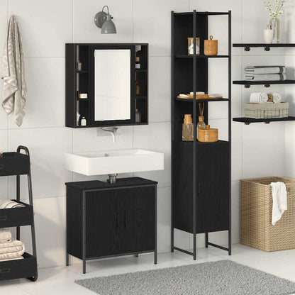 Badezimmer Waschbeckenmöbel mit Tür 3 pcs Schwarz Holzwerkstoff