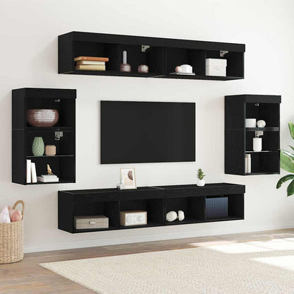 vidaXL TV-Schrankset 8 pcs Schwarz Eichen-Optik Holzwerkstoff