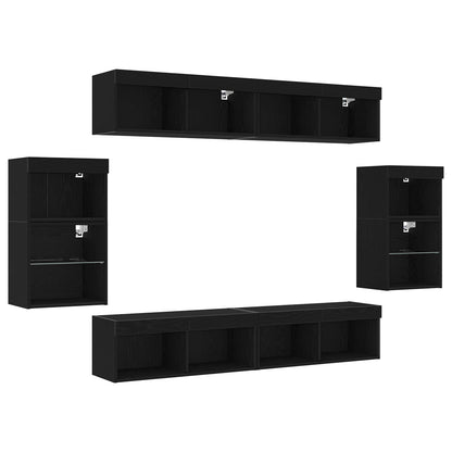 vidaXL TV-Schrankset 8 pcs Schwarz Eichen-Optik Holzwerkstoff