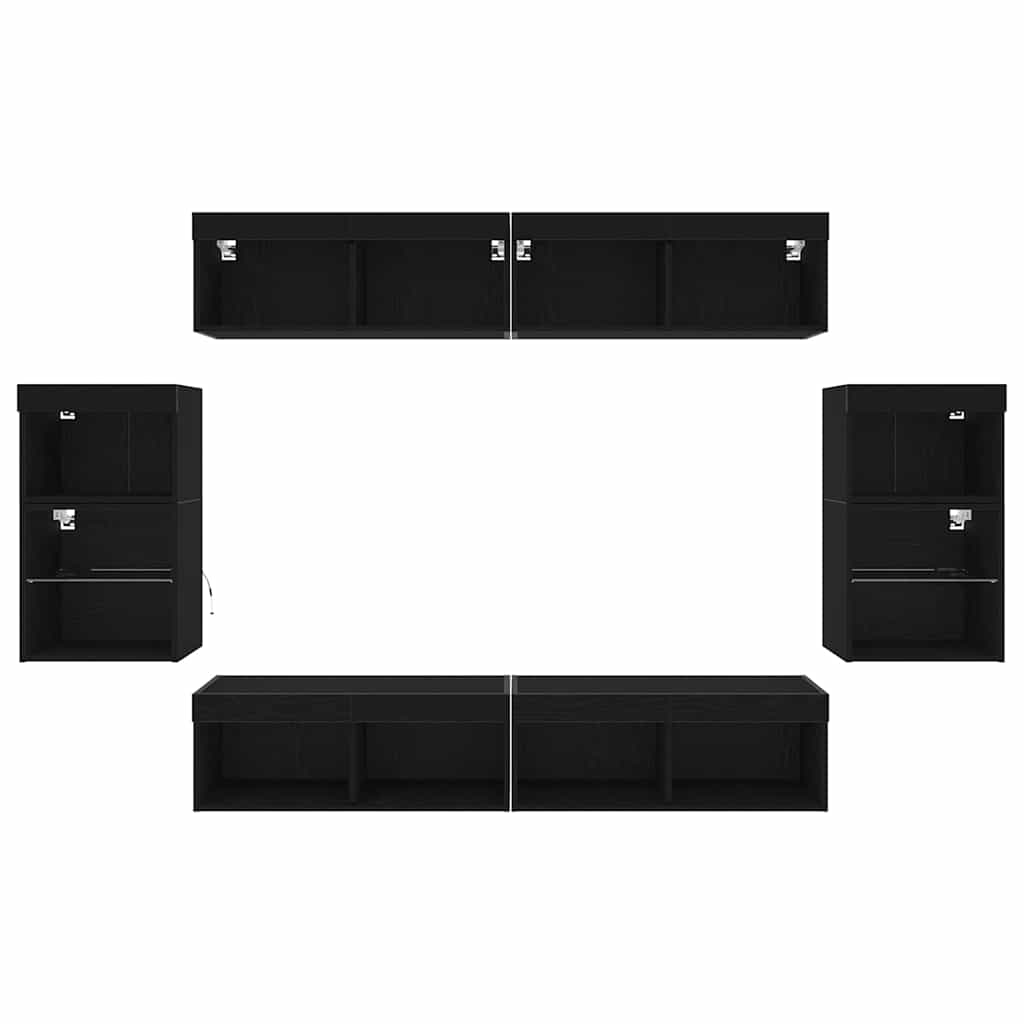 vidaXL TV-Schrankset 8 pcs Schwarz Eichen-Optik Holzwerkstoff