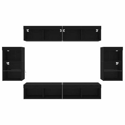 vidaXL TV-Schrankset 8 pcs Schwarz Eichen-Optik Holzwerkstoff
