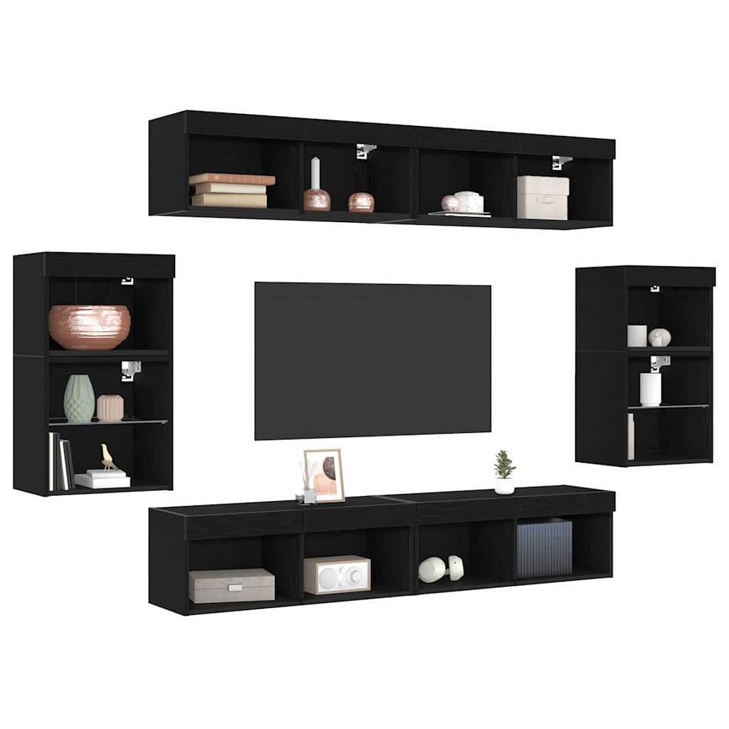 vidaXL TV-Schrankset 8 pcs Schwarz Eichen-Optik Holzwerkstoff