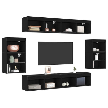 vidaXL TV-Schrankset 8 pcs Schwarz Eichen-Optik Holzwerkstoff