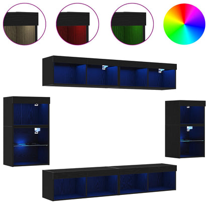 vidaXL TV-Schrankset 8 pcs Schwarz Eichen-Optik Holzwerkstoff