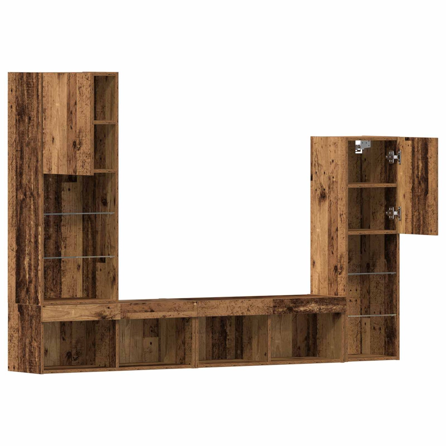 vidaXL TV-Schränk mit LED-Lichtleisten 4 pcs Altholz Holzwerkstoff