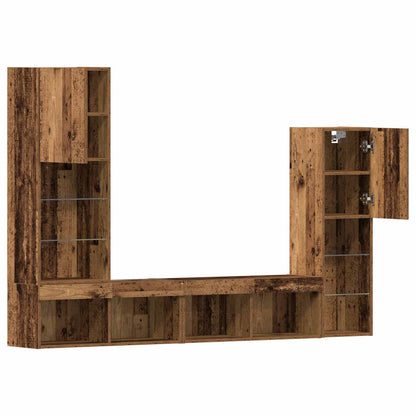 vidaXL TV-Schränk mit LED-Lichtleisten 4 pcs Altholz Holzwerkstoff