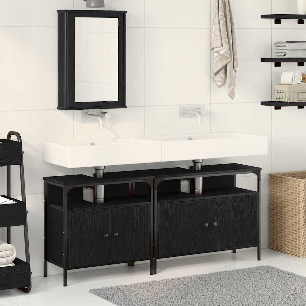vidaXL Badezimmer Waschbeckenmöbel mit Tür 3 pcs Schwarz Holzwerkstoff