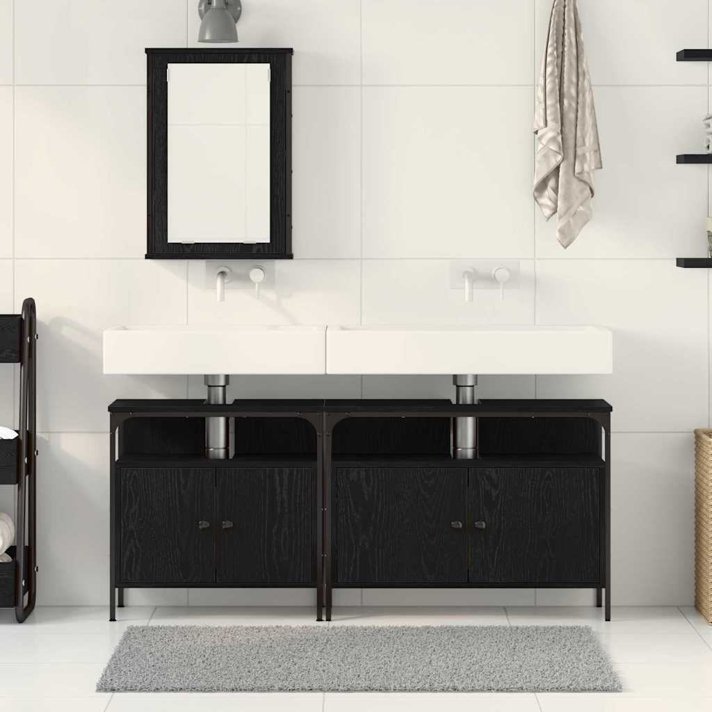 vidaXL Badezimmer Waschbeckenmöbel mit Tür 3 pcs Schwarz Holzwerkstoff