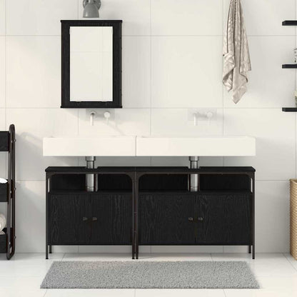 vidaXL Badezimmer Waschbeckenmöbel mit Tür 3 pcs Schwarz Holzwerkstoff