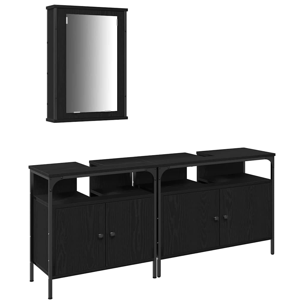 vidaXL Badezimmer Waschbeckenmöbel mit Tür 3 pcs Schwarz Holzwerkstoff