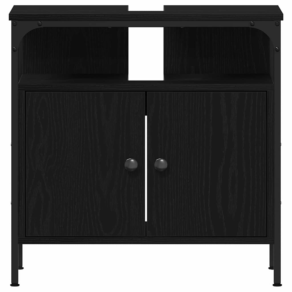 vidaXL Badezimmer Waschbeckenmöbel mit Tür 3 pcs Schwarz Holzwerkstoff