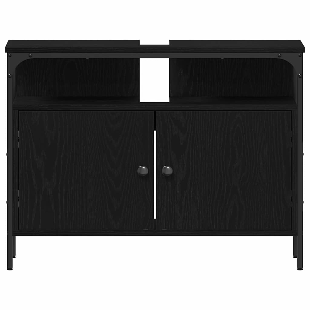 vidaXL Badezimmer Waschbeckenmöbel mit Tür 3 pcs Schwarz Holzwerkstoff