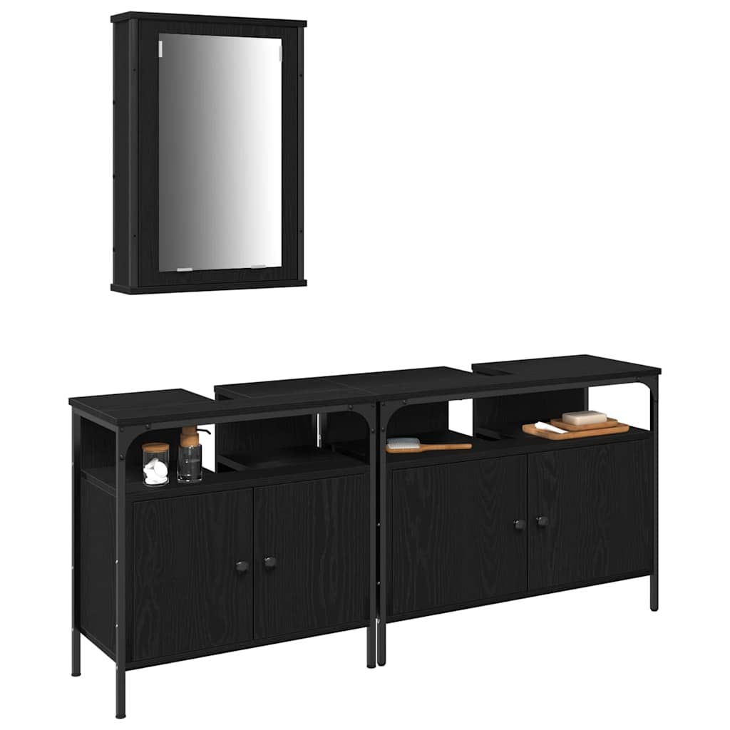 vidaXL Badezimmer Waschbeckenmöbel mit Tür 3 pcs Schwarz Holzwerkstoff