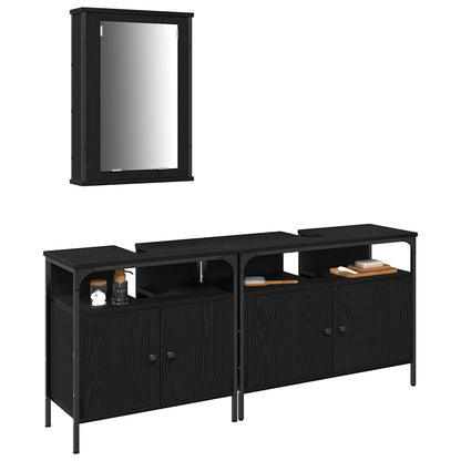 vidaXL Badezimmer Waschbeckenmöbel mit Tür 3 pcs Schwarz Holzwerkstoff