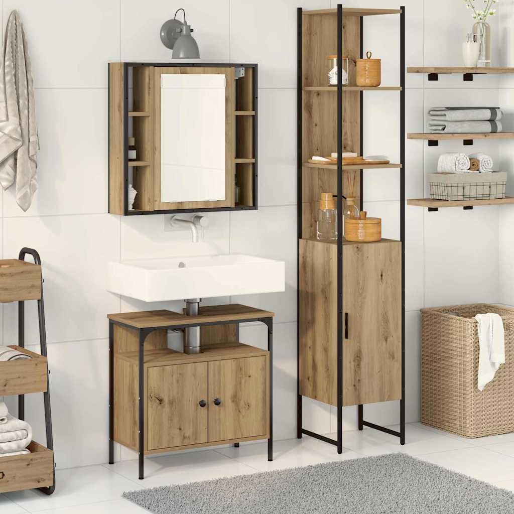 vidaXL Badezimmermöbel-Set mit Regal 3 pcs Artisan-Eiche Holzwerkstoff