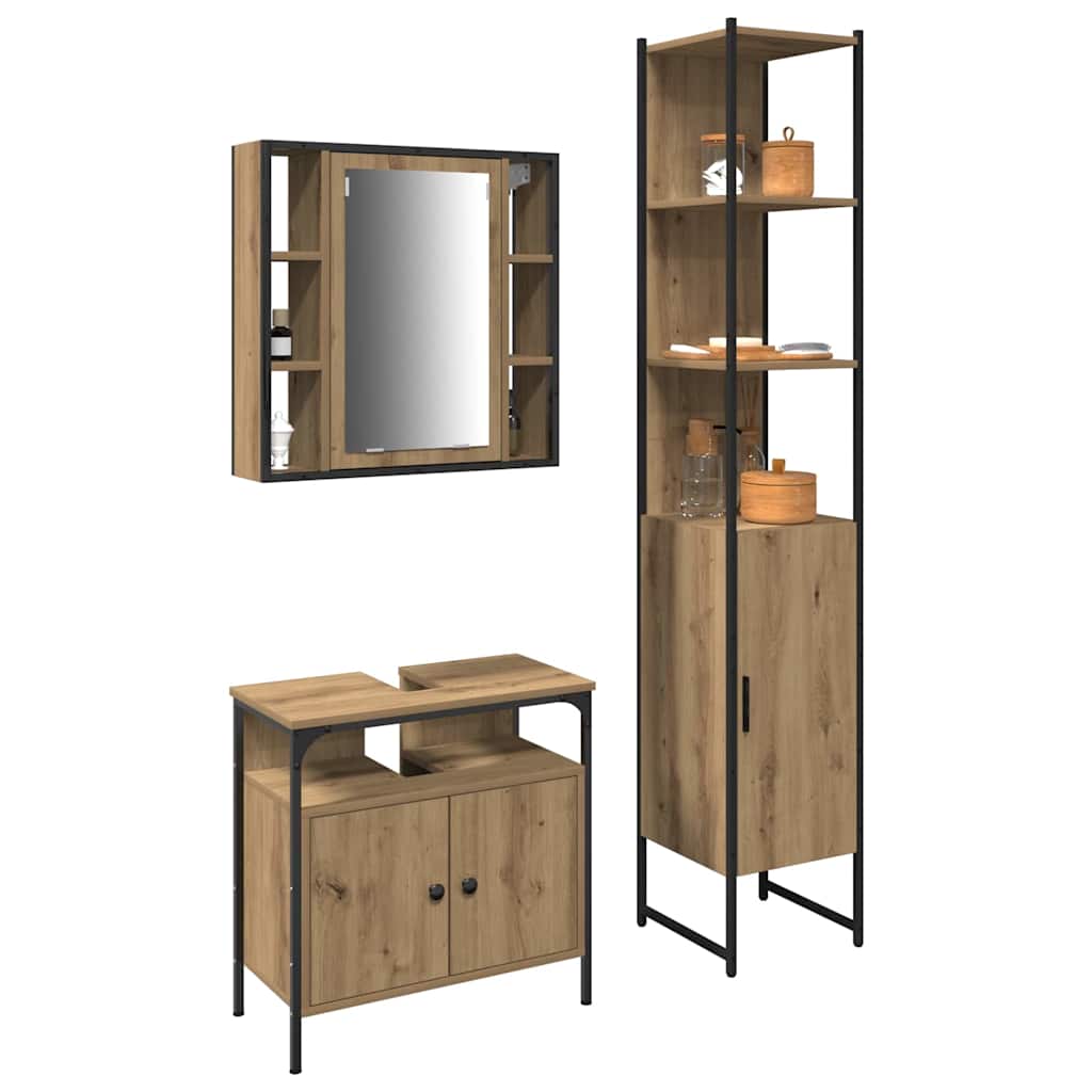 vidaXL Badezimmermöbel-Set mit Regal 3 pcs Artisan-Eiche Holzwerkstoff