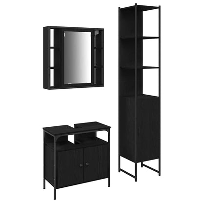 vidaXL Badezimmermöbel-Set 3 pcs Schwarz Eichen-Optik Holzwerkstoff