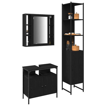 vidaXL Badezimmermöbel-Set 3 pcs Schwarz Eichen-Optik Holzwerkstoff