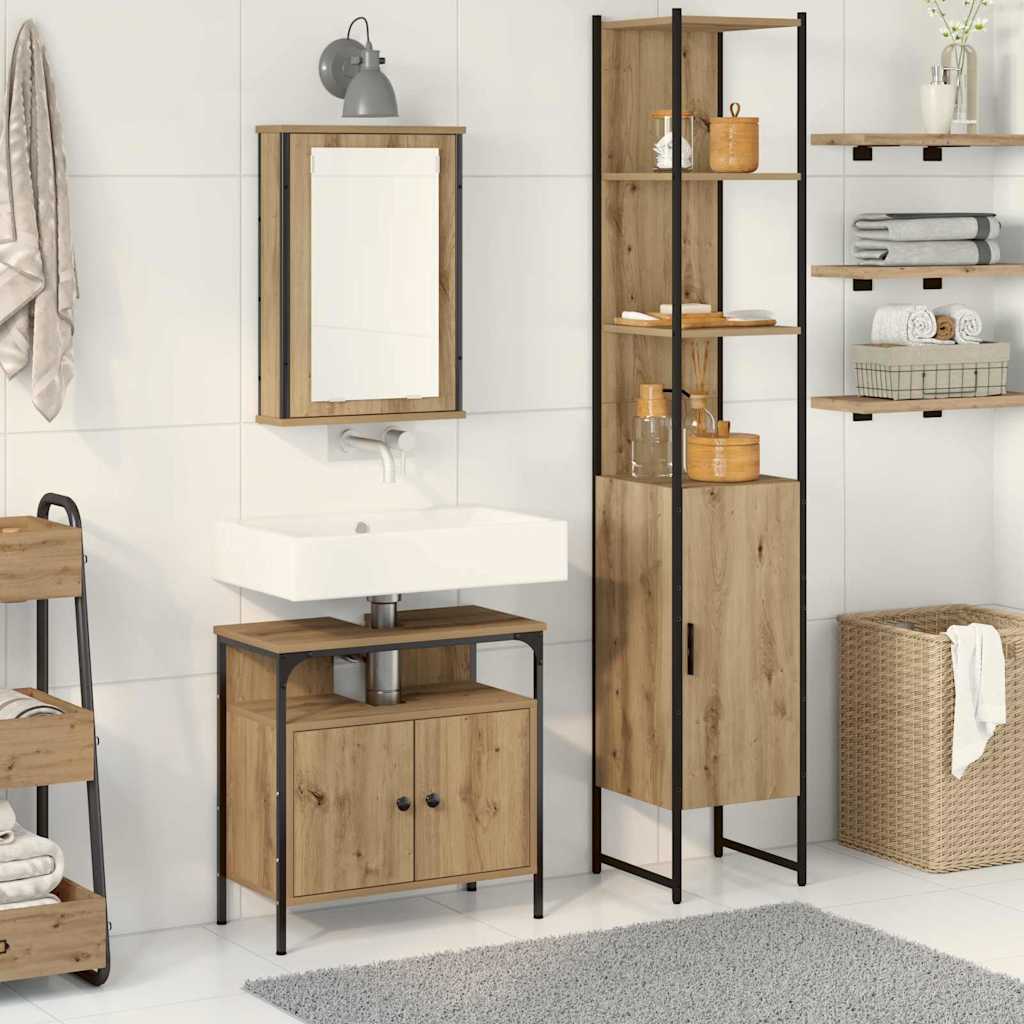 vidaXL Badezimmermöbel-Set mit Regal 3 pcs Artisan-Eiche Holzwerkstoff