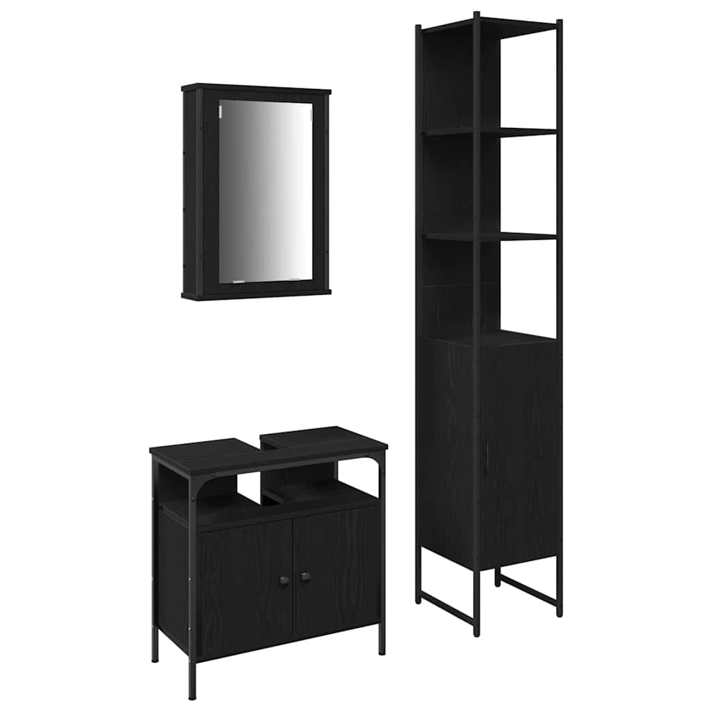 vidaXL Badezimmermöbel-Set 3 pcs Schwarz Eichen-Optik Holzwerkstoff