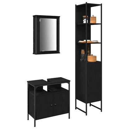 vidaXL Badezimmermöbel-Set 3 pcs Schwarz Eichen-Optik Holzwerkstoff
