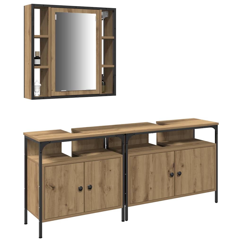 vidaXL Badezimmer Waschbeckenmöbel mit Regal 3 pcs Braun Holzwerkstoff