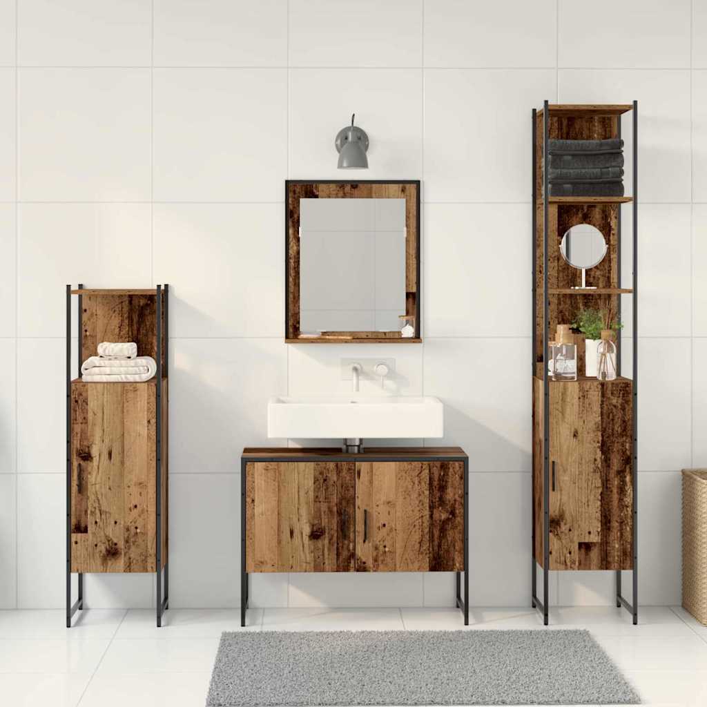 vidaXL Badezimmermöbel-Set mit Regal mit Tür 4 pcs Braun Holzwerkstoff