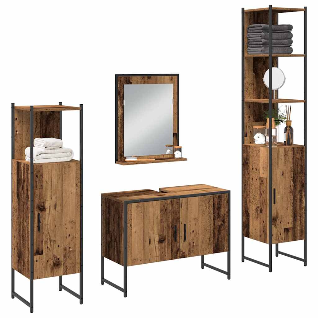 vidaXL Badezimmermöbel-Set mit Regal mit Tür 4 pcs Braun Holzwerkstoff