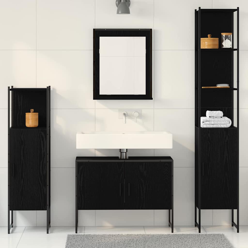 vidaXL Badezimmermöbel-Set mit Regal 4 pcs Schwarz Holzwerkstoff