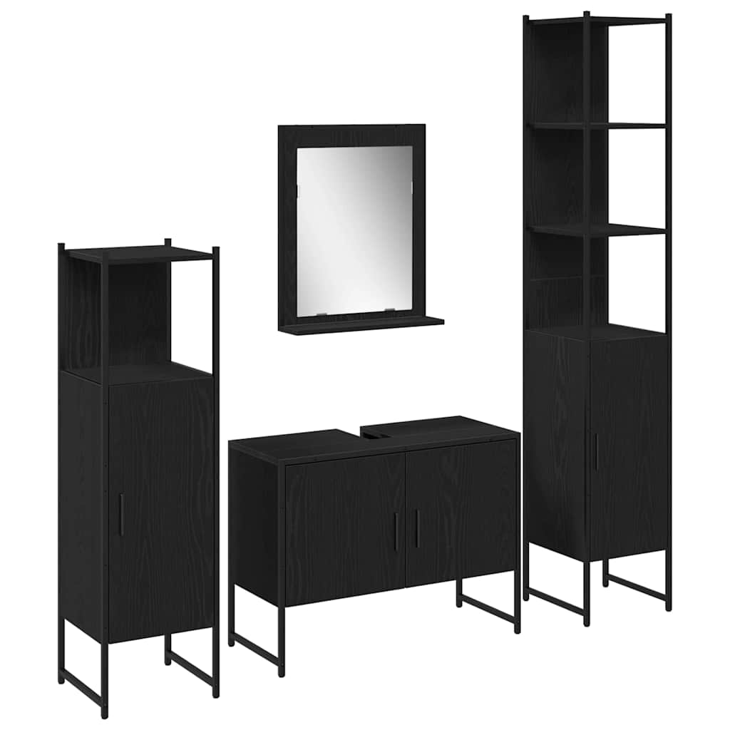 vidaXL Badezimmermöbel-Set mit Regal 4 pcs Schwarz Holzwerkstoff