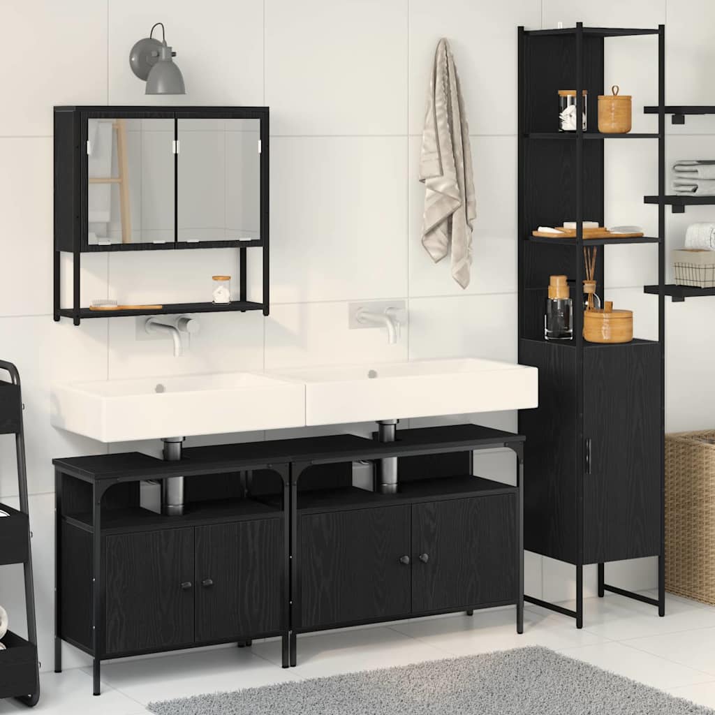 vidaXL Badezimmermöbel Set 4 pcs Schwarz Eichen-Optik Holzwerkstoff